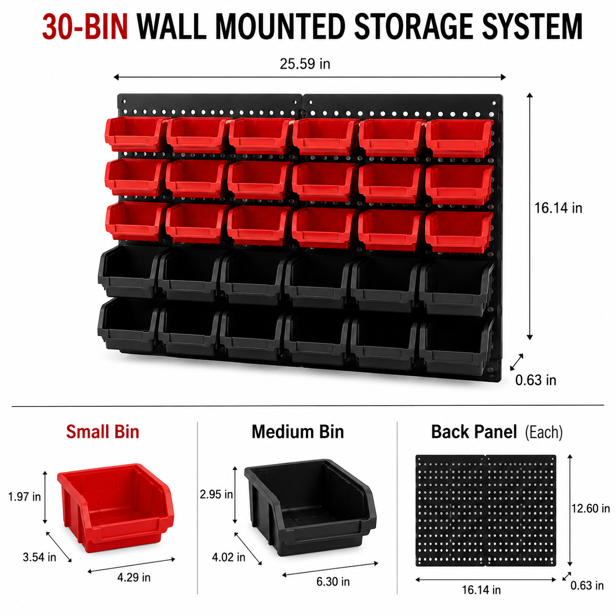 Screw Organizer Kit - 30-Bin Wall Mounted Small Parts Organizer,