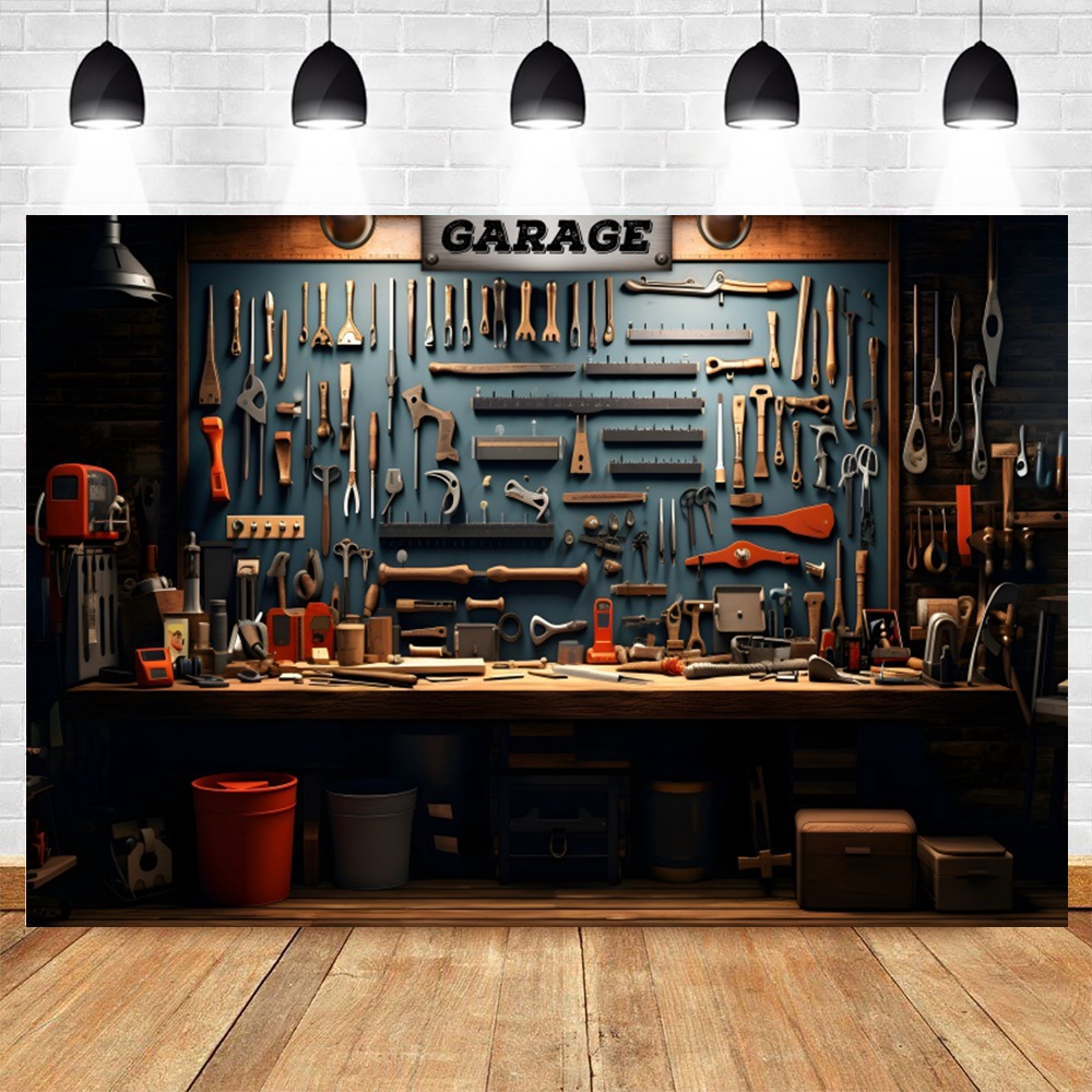 Vintage Garage Backdrop for Ph - Workshop Tools Background のレビューと価格