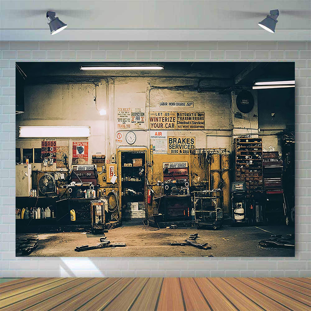 Retro Car Repairs Backdrop Too - Workshop Tools Background のレビューと価格