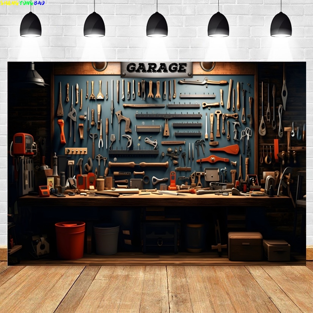 Vintage Garage Backdrop for Ph - Workshop Tools Background のレビューと価格
