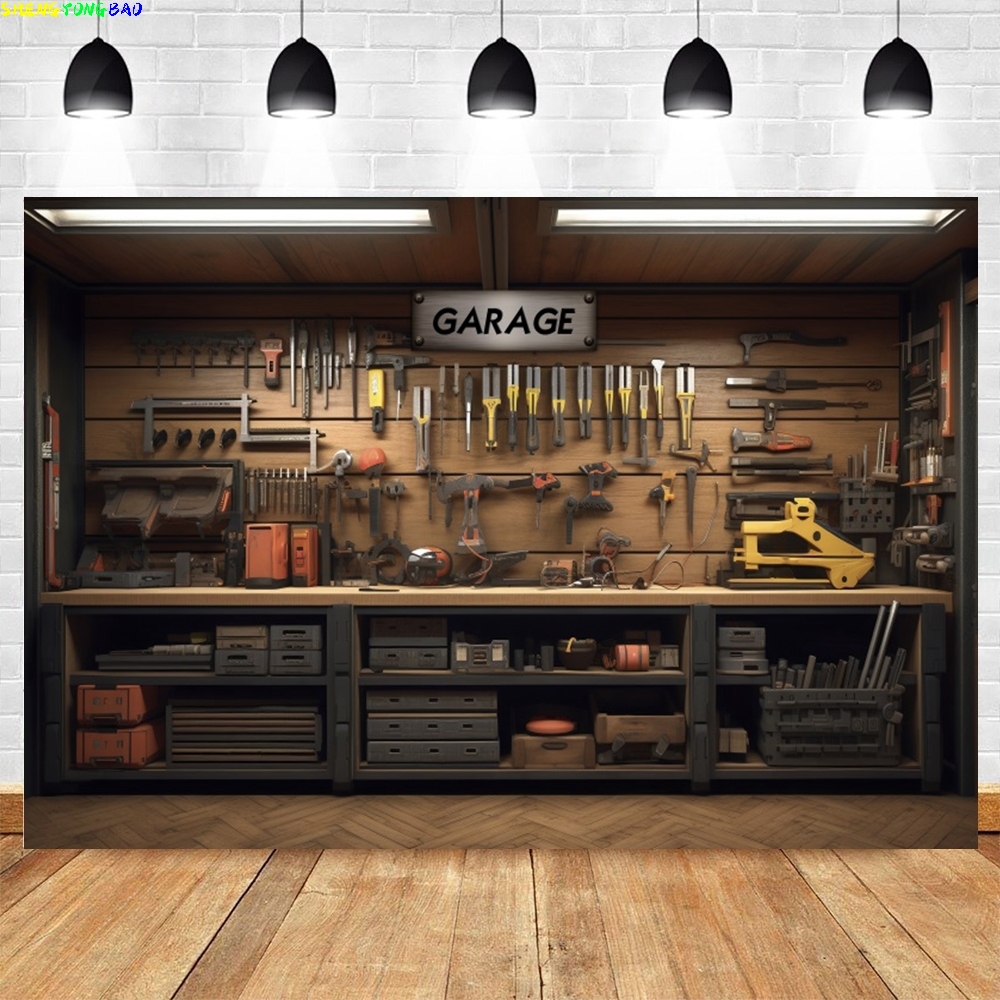 Vintage Garage Backdrop for Ph - Workshop Tools Background のレビューと価格