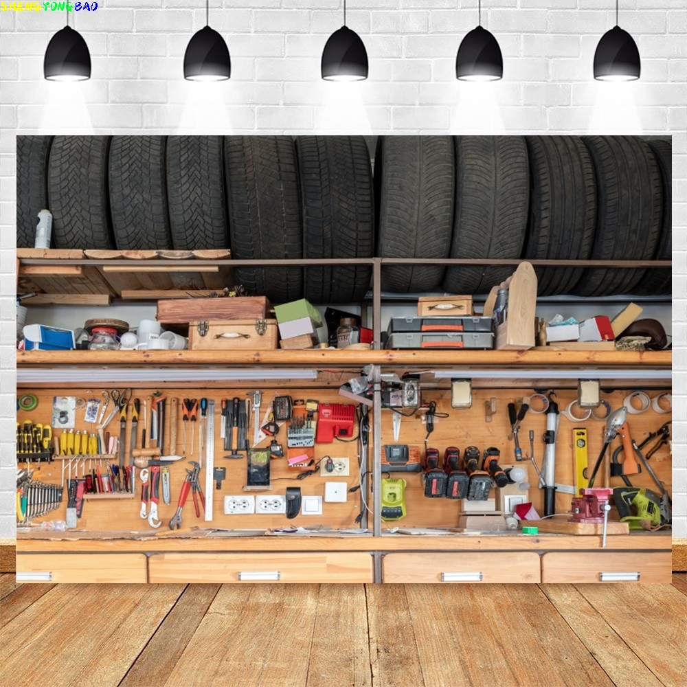 Vintage Garage Backdrop for Ph - Workshop Tools Background のレビューと価格