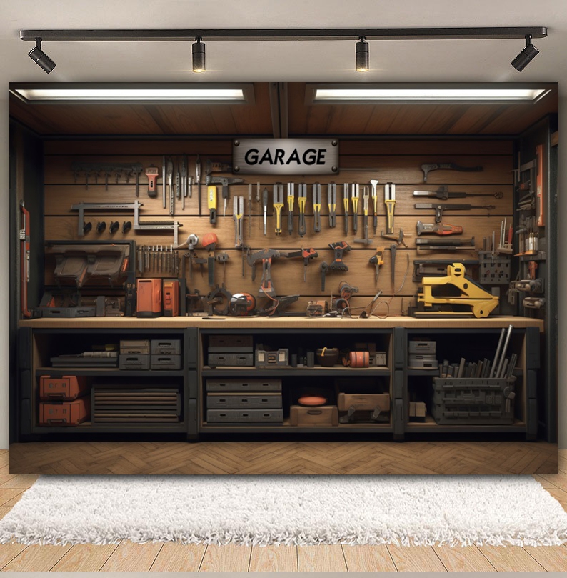 Vintage Garage Backdrop Car Re - Workshop Tools Background のレビューと価格