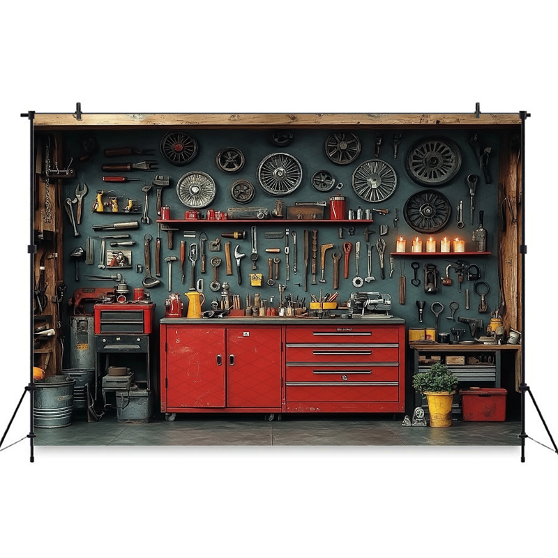 Mocsicka Red Classic Car Garag - Workshop Tools Background のレビューと価格